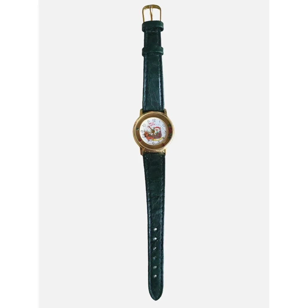 Vintage Women’s Santa Reindeer Merry Christmas Watch Moving Rhinestones RARE!